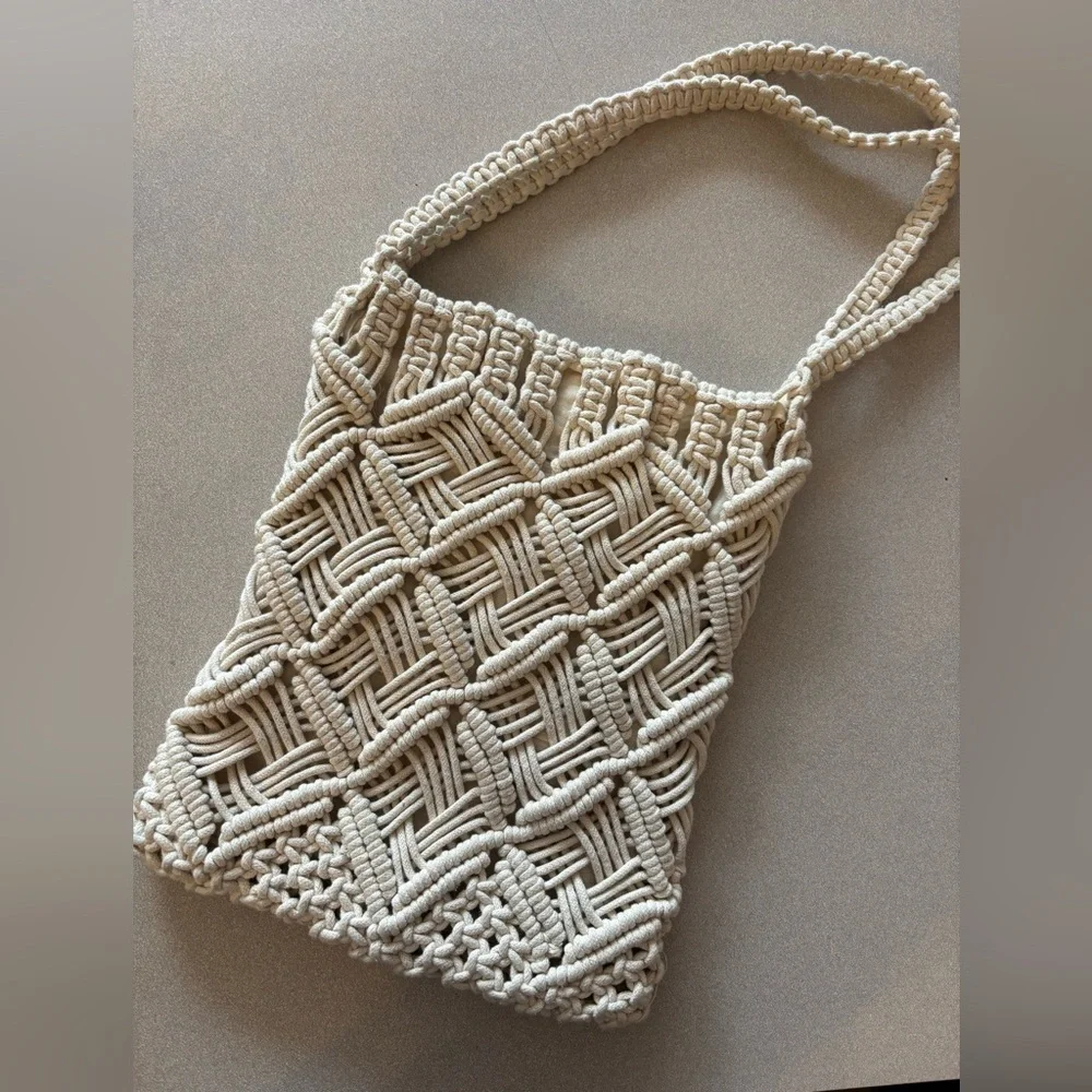 London Kaye Boho Crochet Macrame Neutral Tone Bag